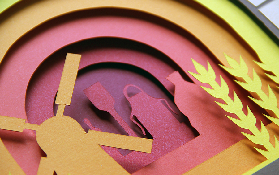 Imagen de detalle de ilustración por capas en papercut
